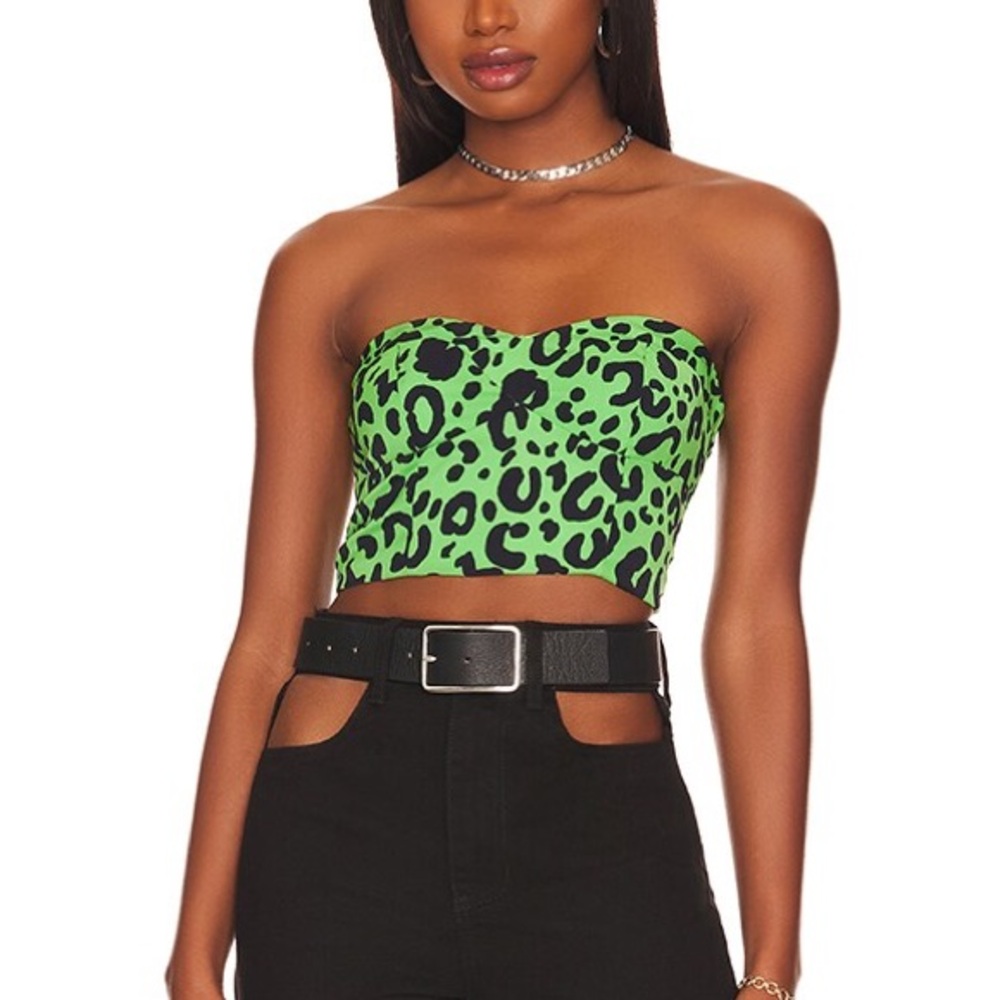 Superdown Green Leopard Print Bustier Top | Size S | Revolve